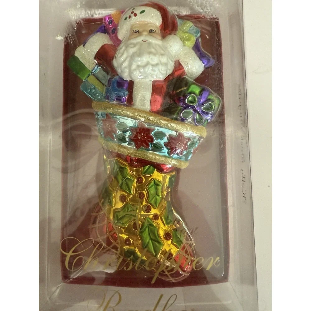 Vintage Christopher Radko 2004 ‎ Santa Claus in Stocking Trinket Candy Dish NIB